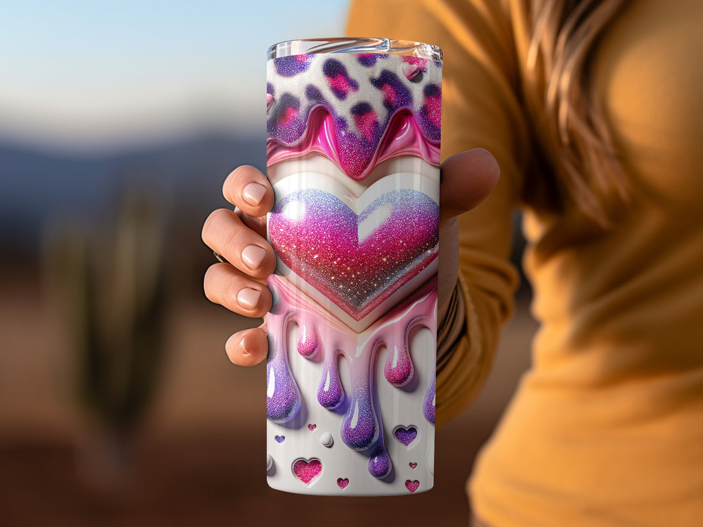 Cute Drips Heart Leopard Valentine's Day! Dripping Love Heart With Pink and Purple Colors Tumblers