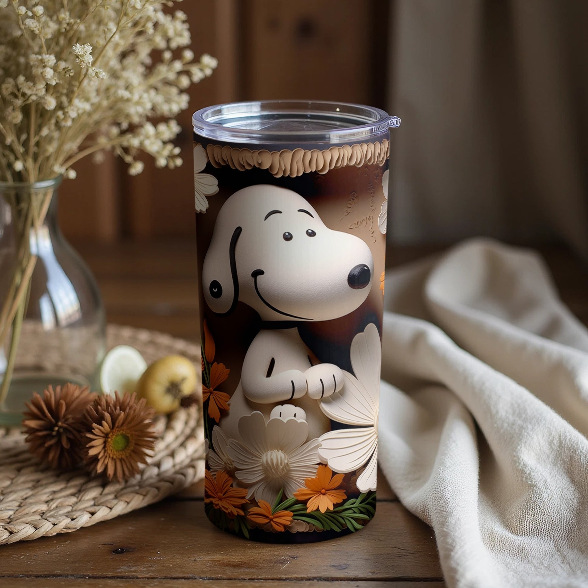 Snoopy Floral Design Insulated Tumbler
