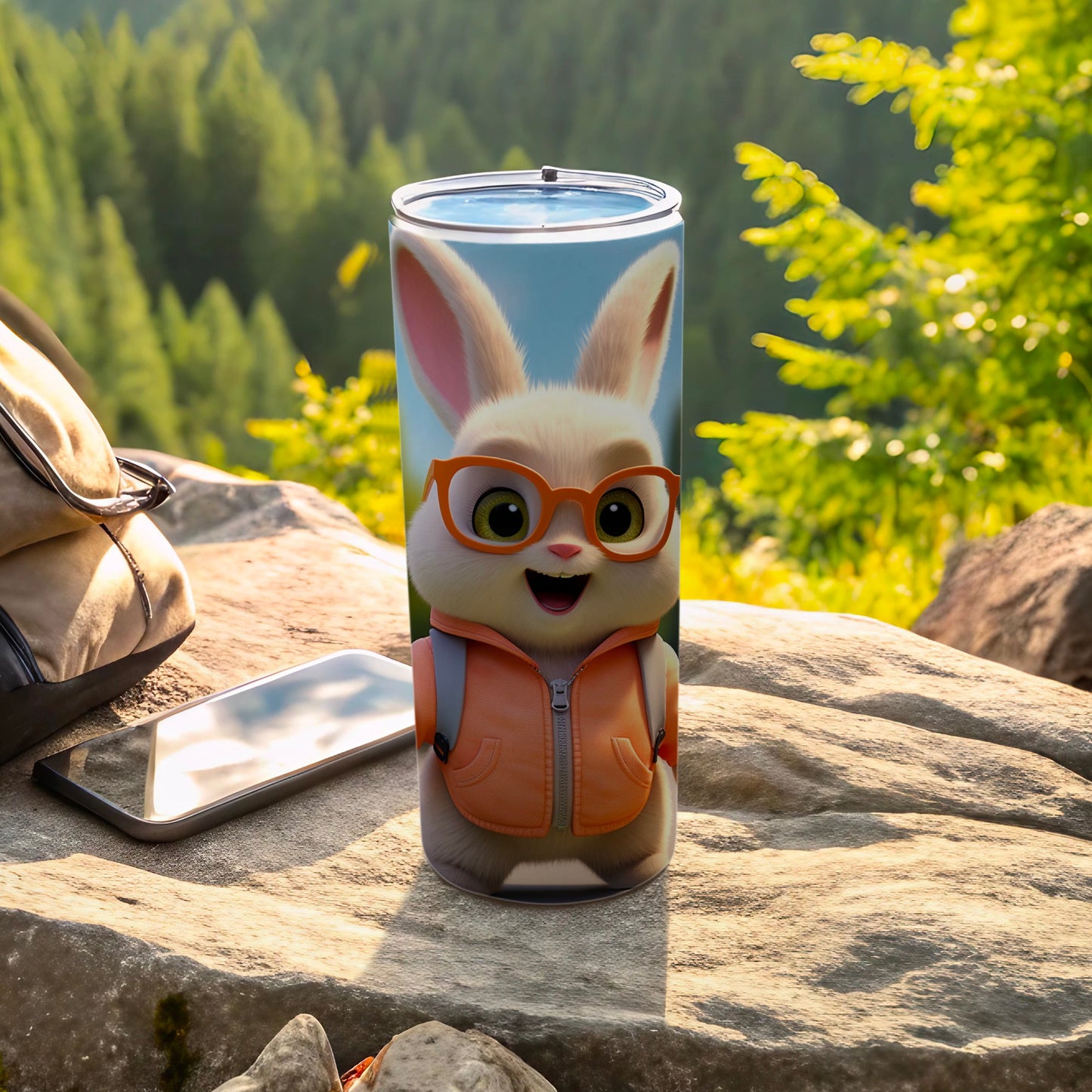 Adorable Bunny with Glasses Travel Tumbler