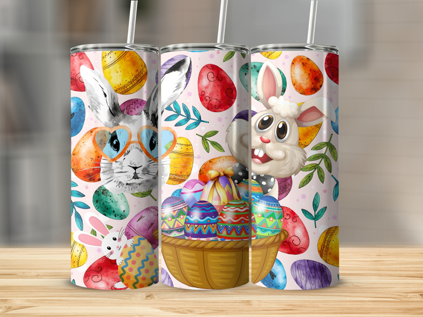 Colorful Easter Bunny And Eggs Design Tumbler