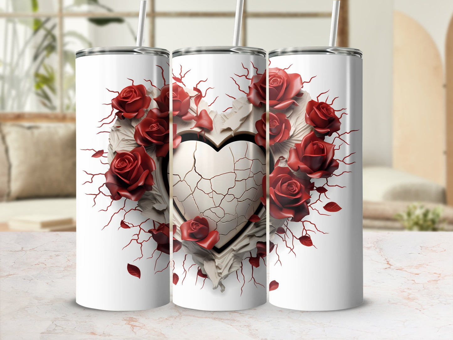 Cracked Heart with Red Roses Tumbler