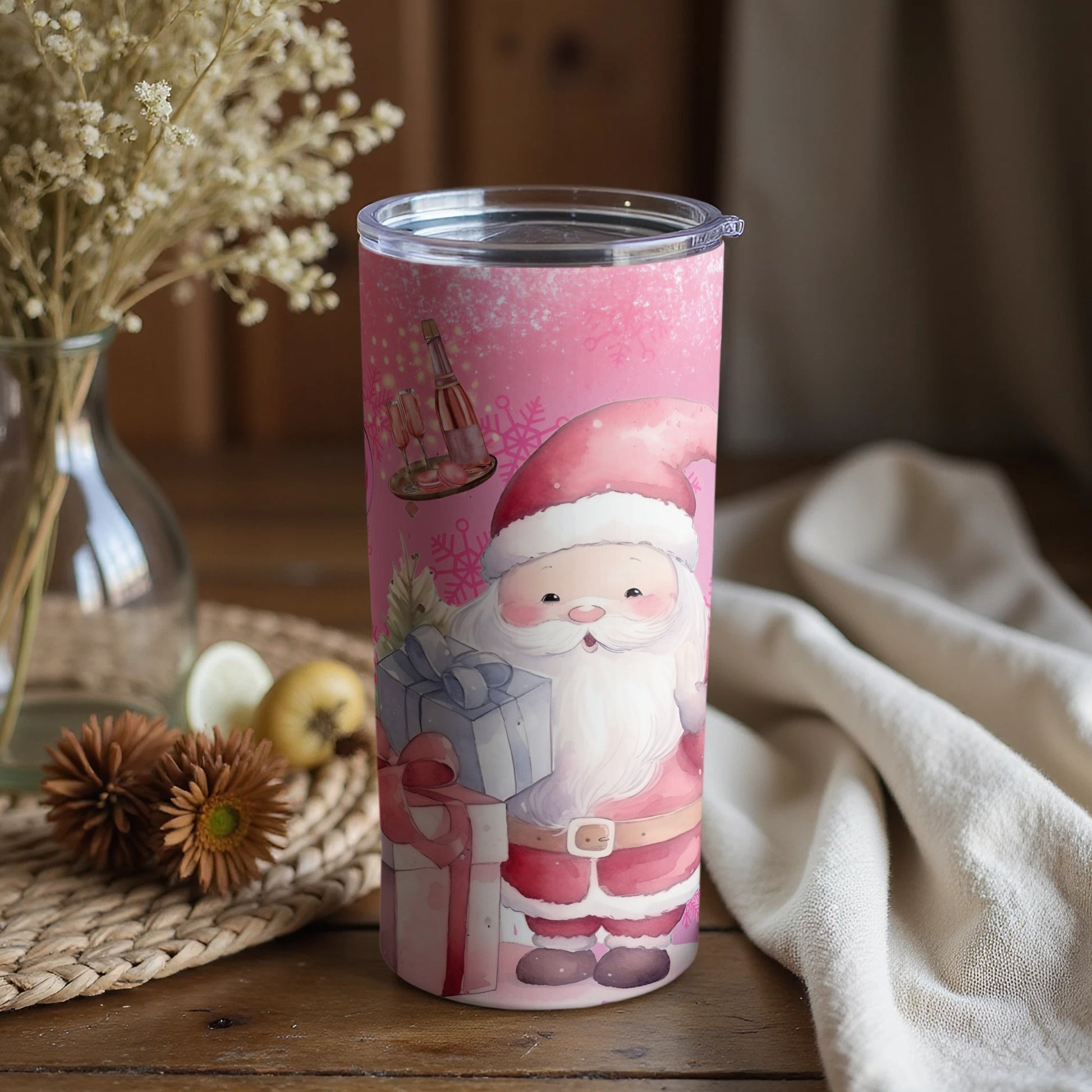 Festive Santa Claus Tumbler With Sleigh and Gifts