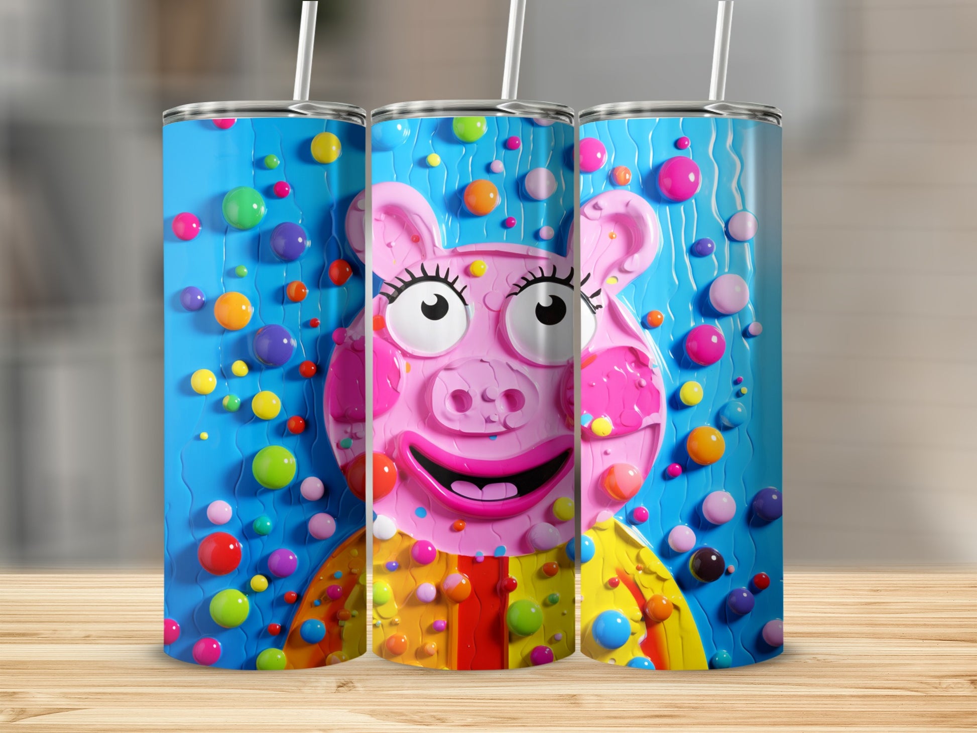 Colorful Cartoon Character with Bubbles Tumbler Cup