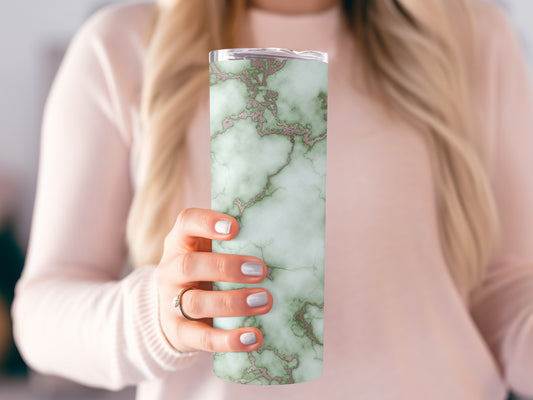 Light Green Marble Texture and Rose Gold Veins Tumblers