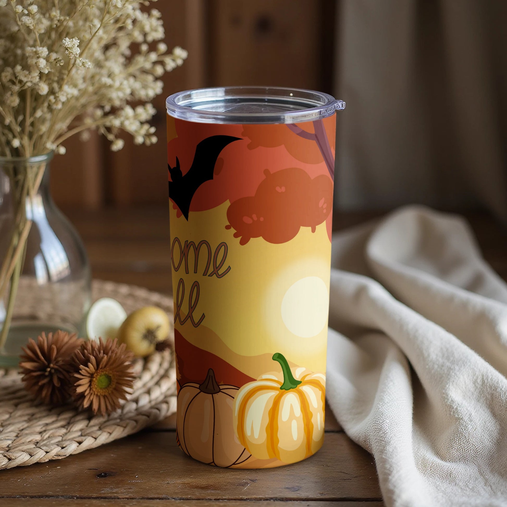 Autumn Welcome Fall Pumpkin Bat Insulated Tumbler
