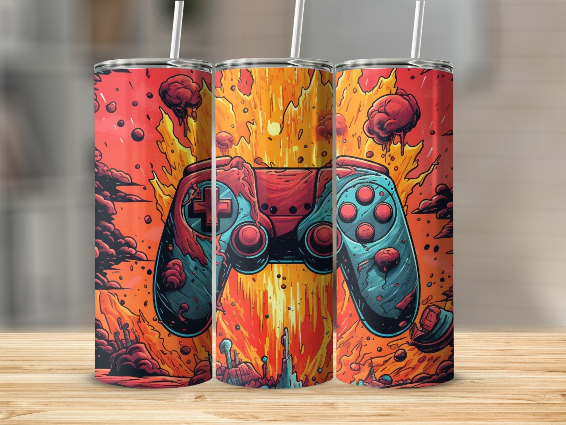 Vibrant Explosive Video Game Controller Design product
