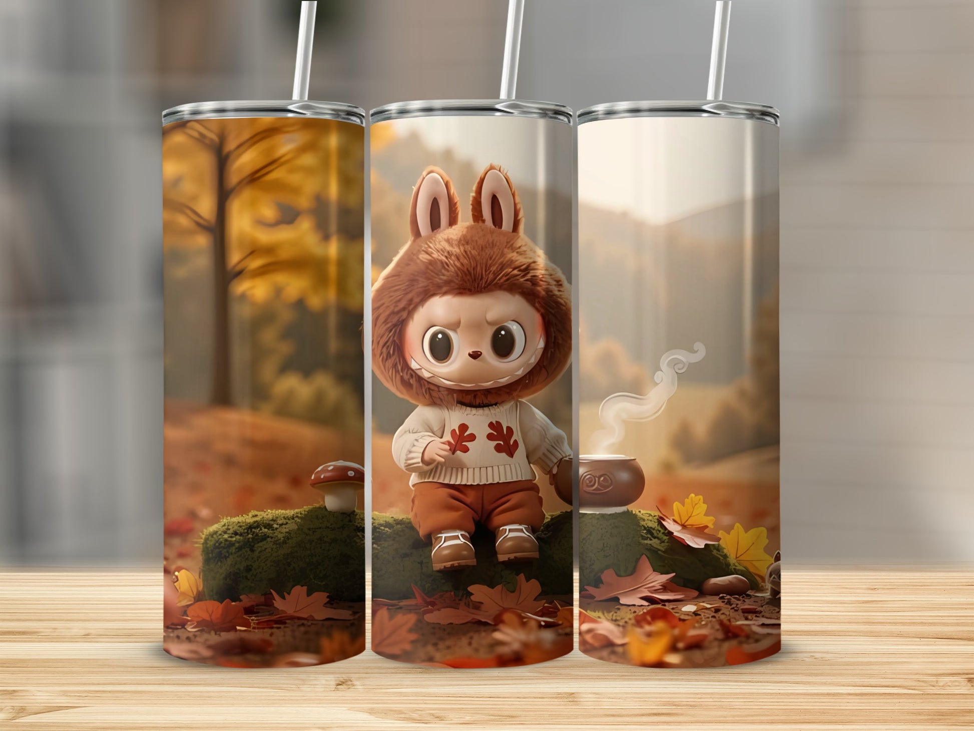 Cute Forest Animal Character Autumn Scene tumbler