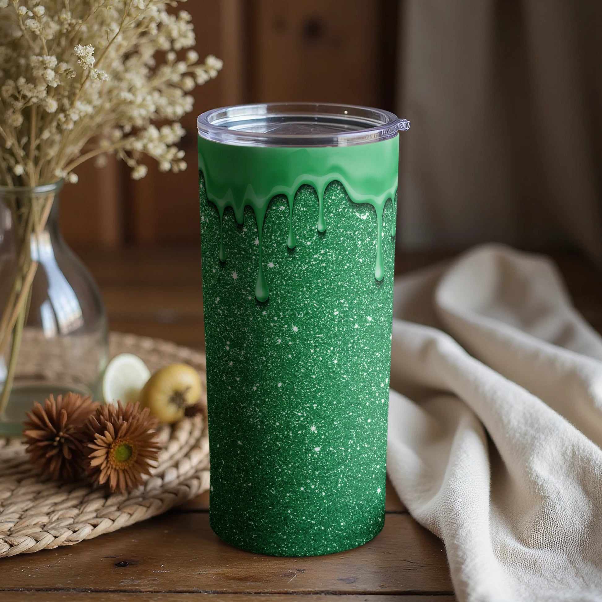 Sparkling Green Tumbler with Drip Design