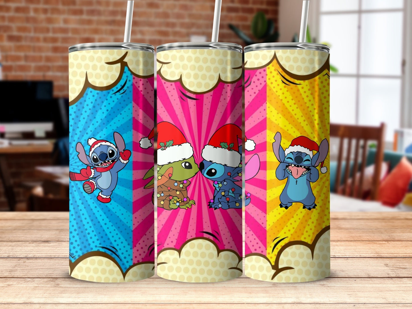 Festive Cartoon Character Christmas Themed Tumbler Set
