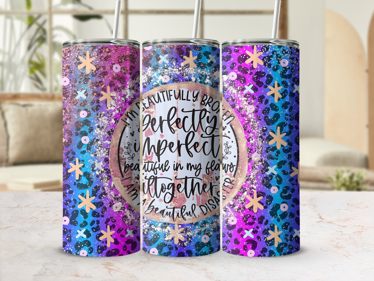 Colorful Glitter Leopard Print Perfectly Imperfect Tumbler