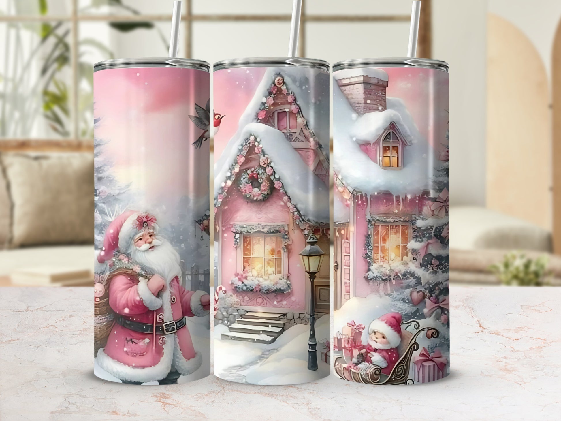 Santa Claus and Christmas Cottage Tumbler Drinkware