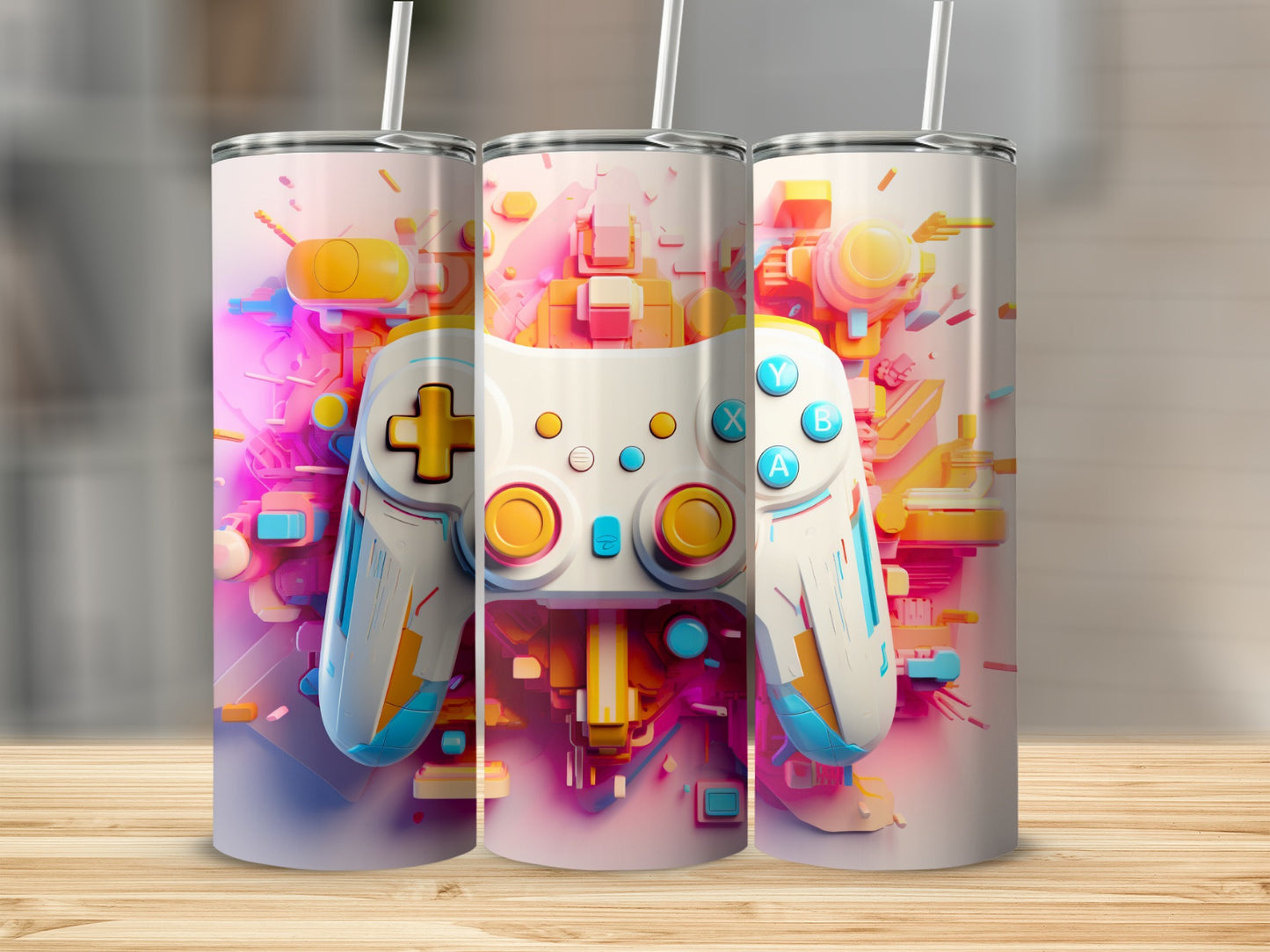 Vibrant Gaming Controller Design Tumbler Cups Collection