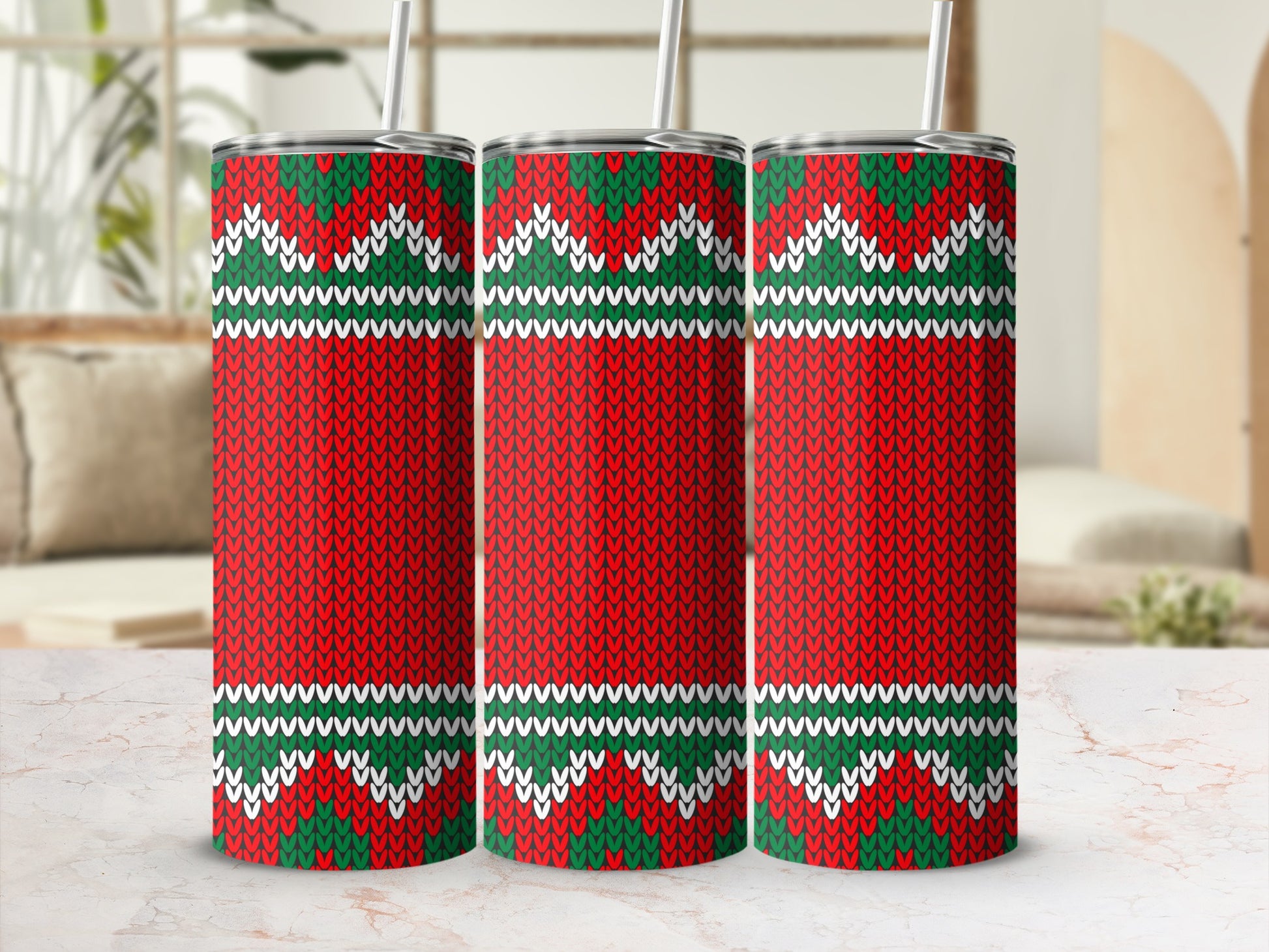 Red Green White Knitted Christmas Tumbler product type