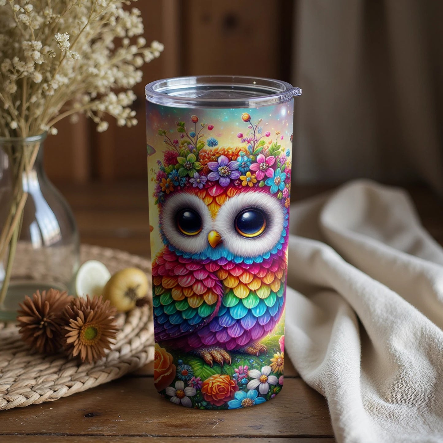 Colorful Floral Owl Art Tumbler for Your Drinks