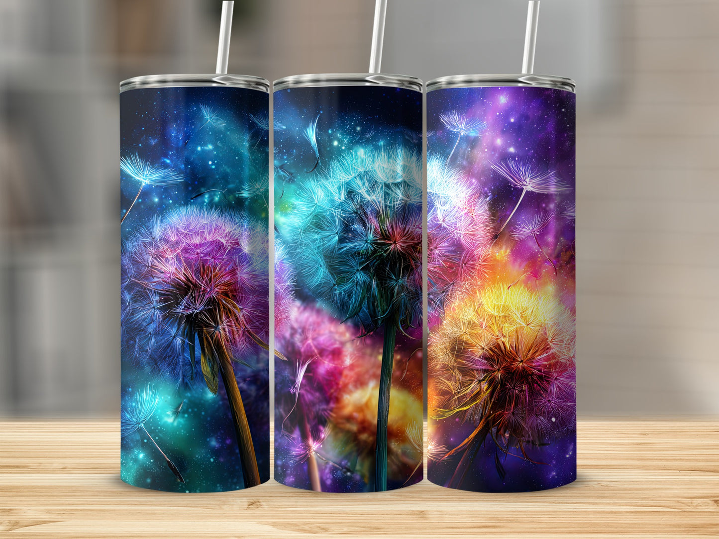 Vibrant Dandelion Galaxy Themed Insulated Tumblers