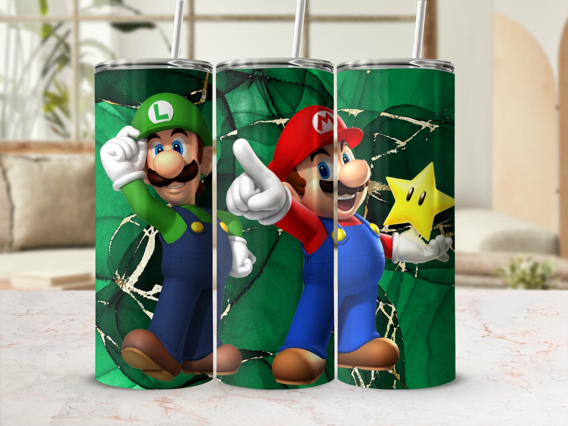Green and Red Cartoon Characters Tumbler Set