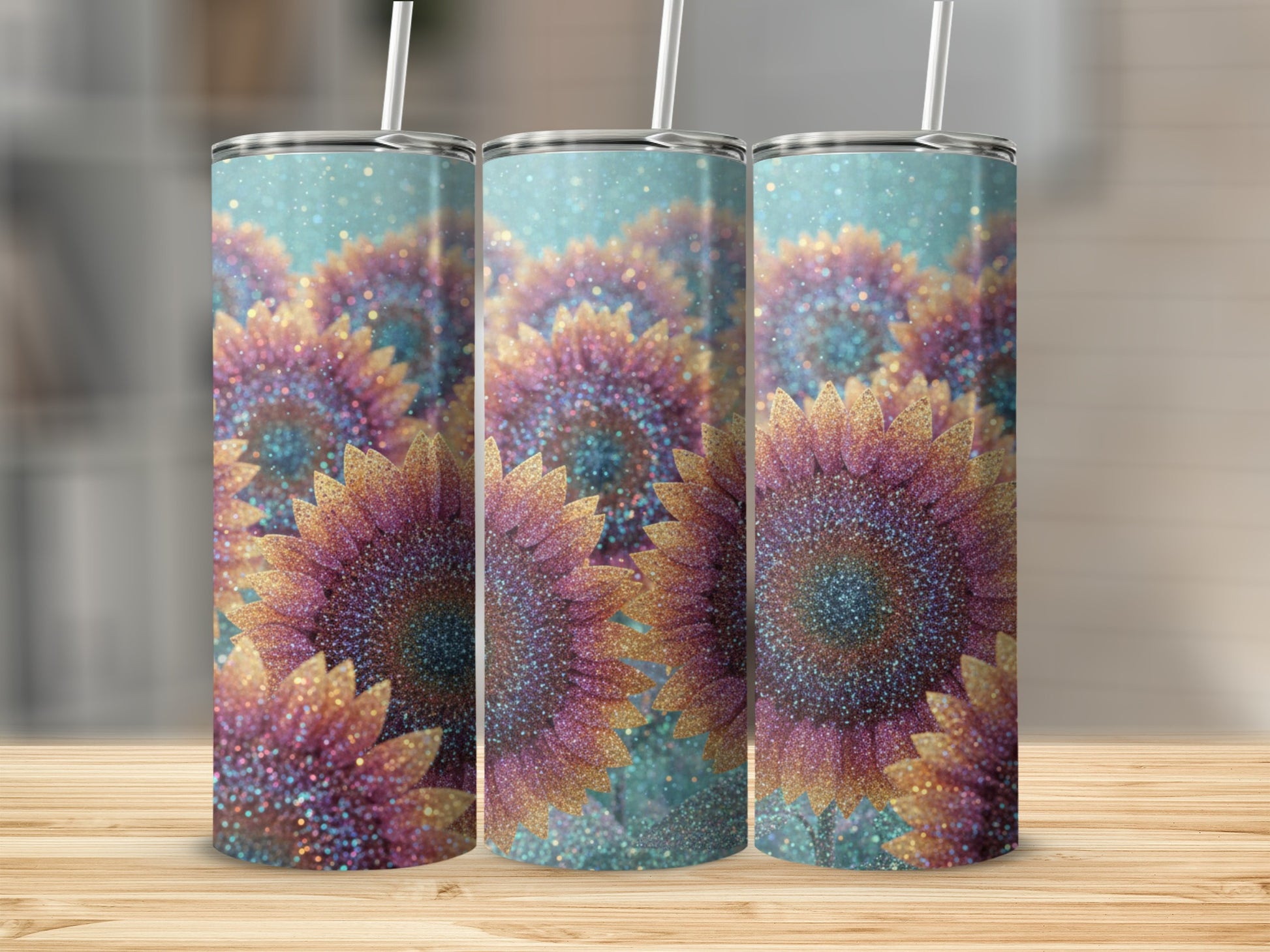 Glittering Sunflower Tumbler with Straw for Everyday Use
