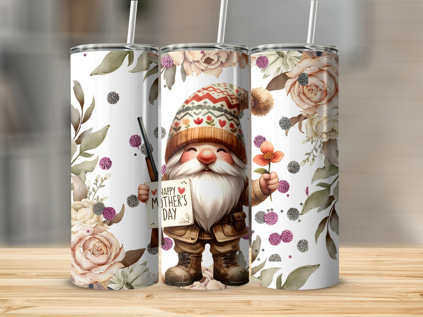 Happy Mother's Day Gnome Floral Tumbler Cup