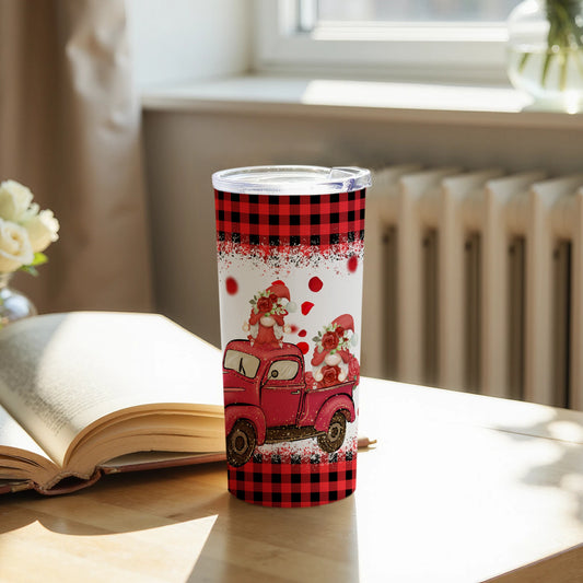 Festive Santa Gnome Red Truck Travel Tumbler