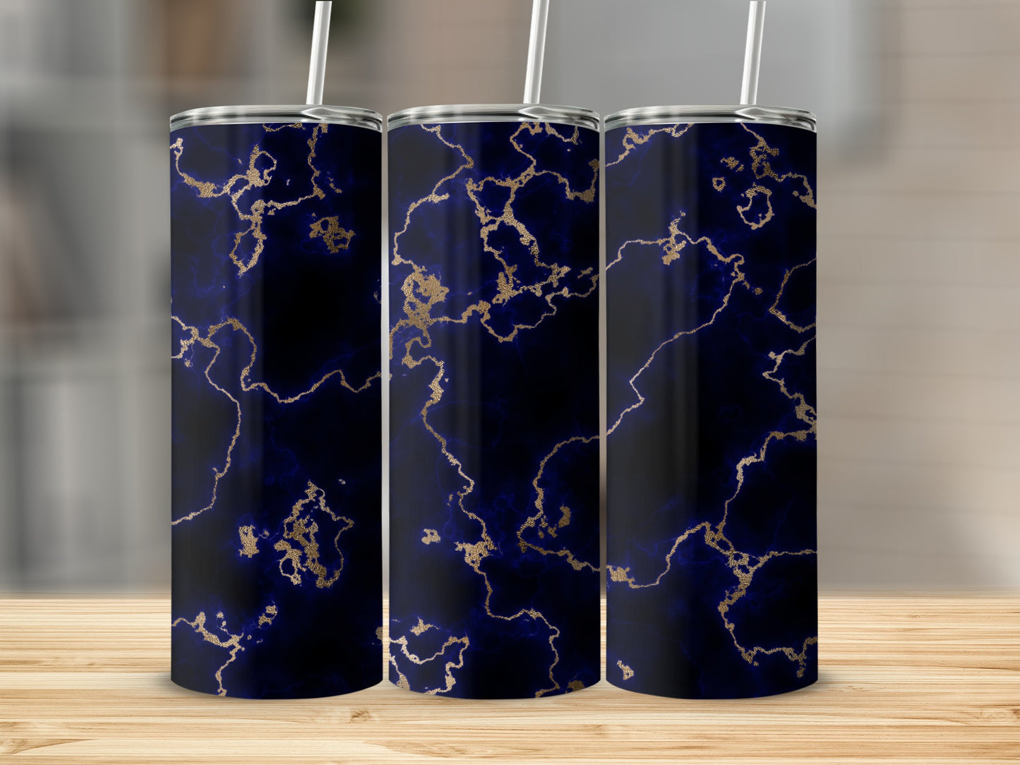 Navy Blue Gold Veined Marble Abstract Tumbler product type