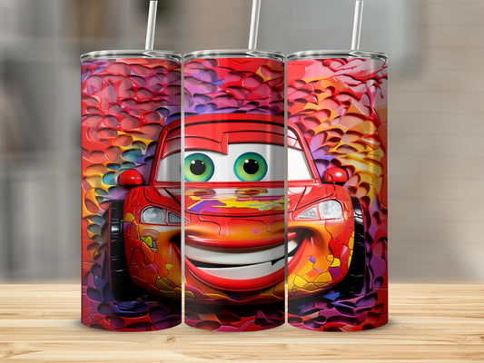 Bright Colorful Race Car Tumbler with Straws Flask