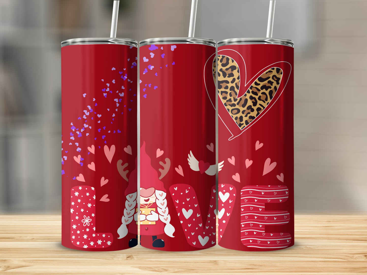 Red Tumbler with Love and Heart Graphic Design