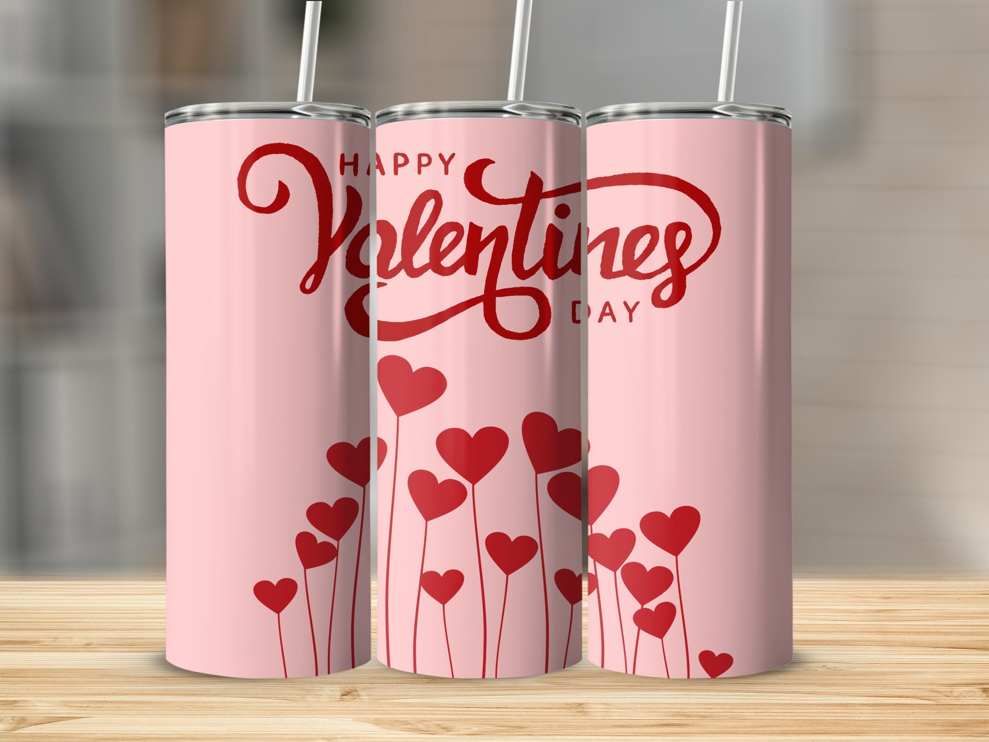 Happy Valentines Day Tall Pink Heart Design Tumbler