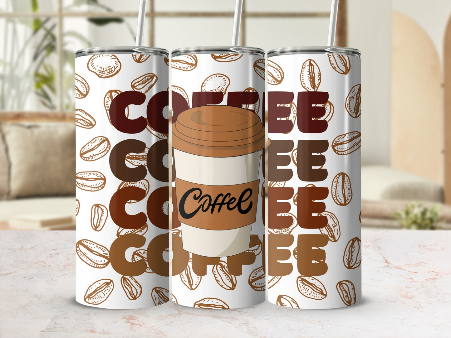 Coffee Lover's Travel Mug with Coffee Beans Print
