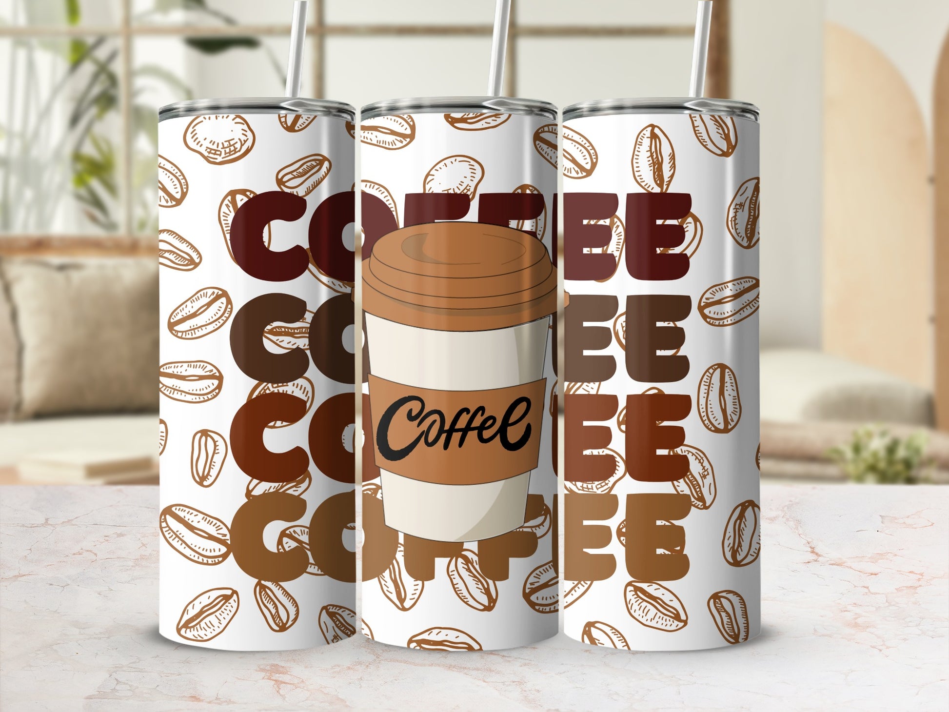 Coffee Lover's Travel Mug with Coffee Beans Print