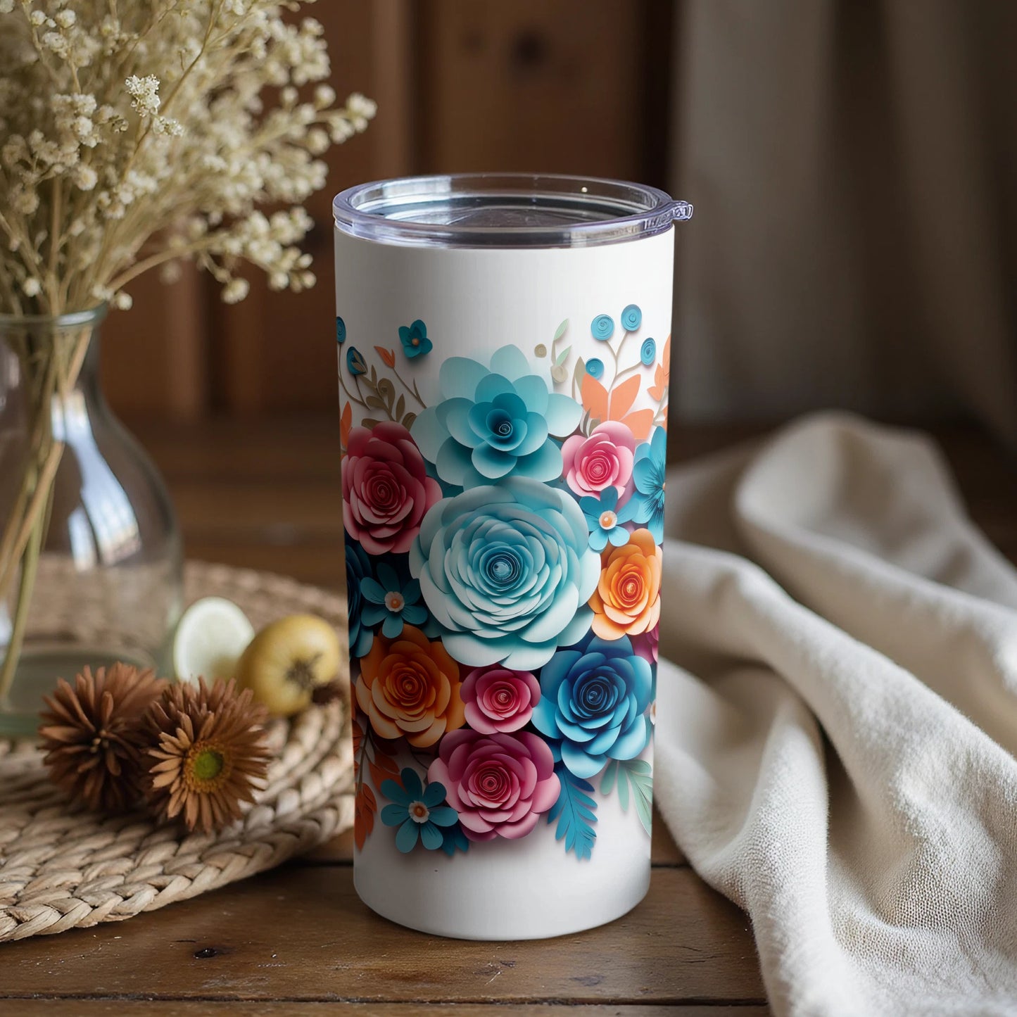 Vibrant Colorful Floral Pattern Insulated Tumbler