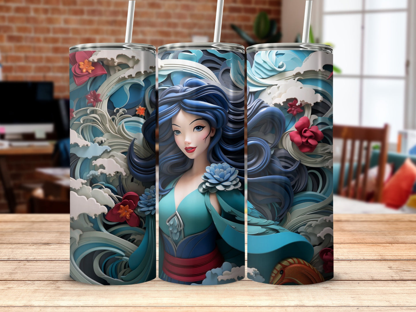 Beautiful Art of Fantasy Girl on Blue Tumbler