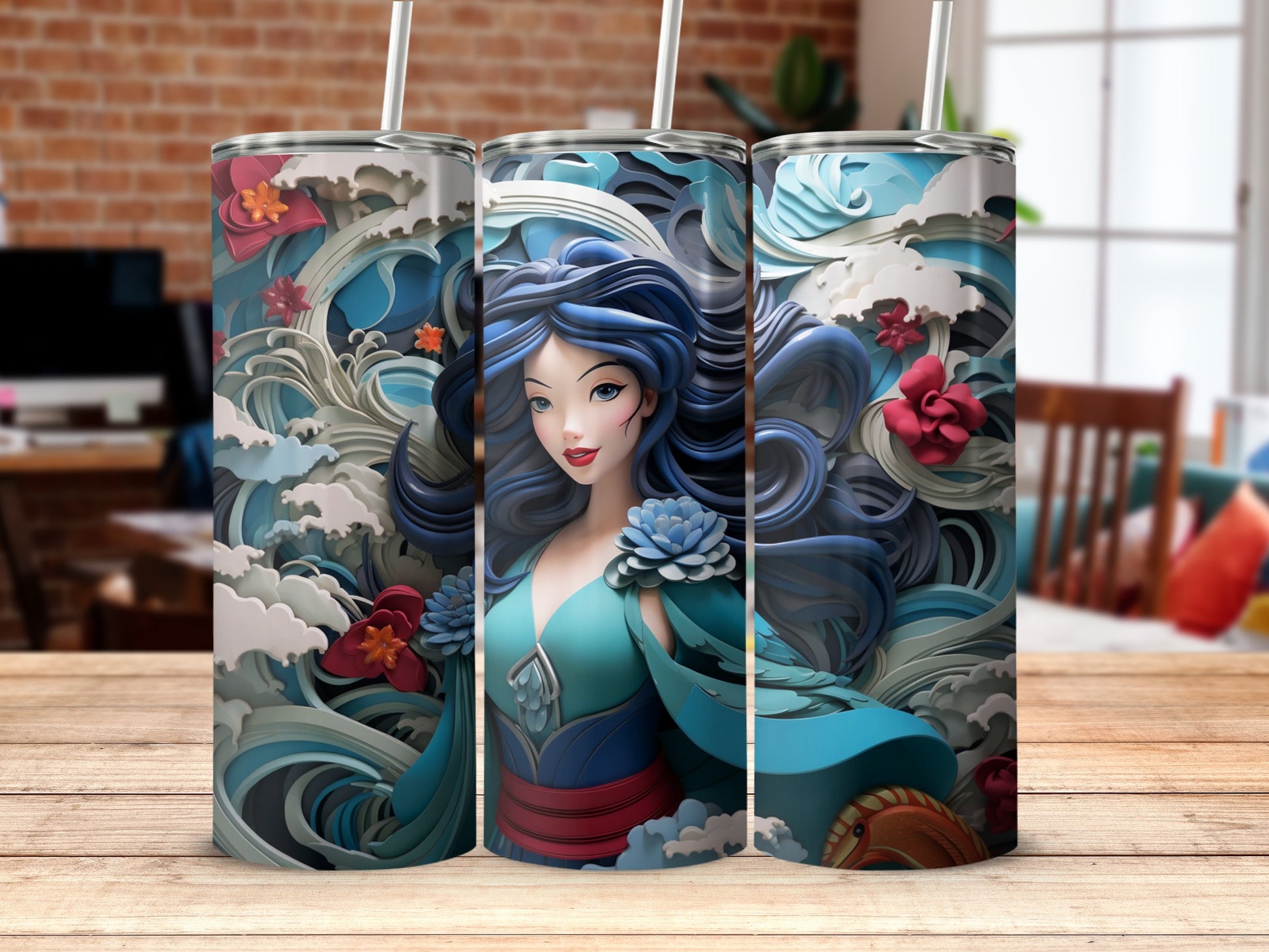 Beautiful Art of Fantasy Girl on Blue Tumbler