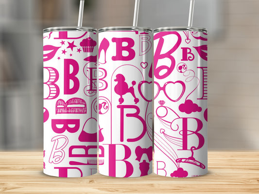 Barbie Themed Letters Charms Accessories Print Tumblers