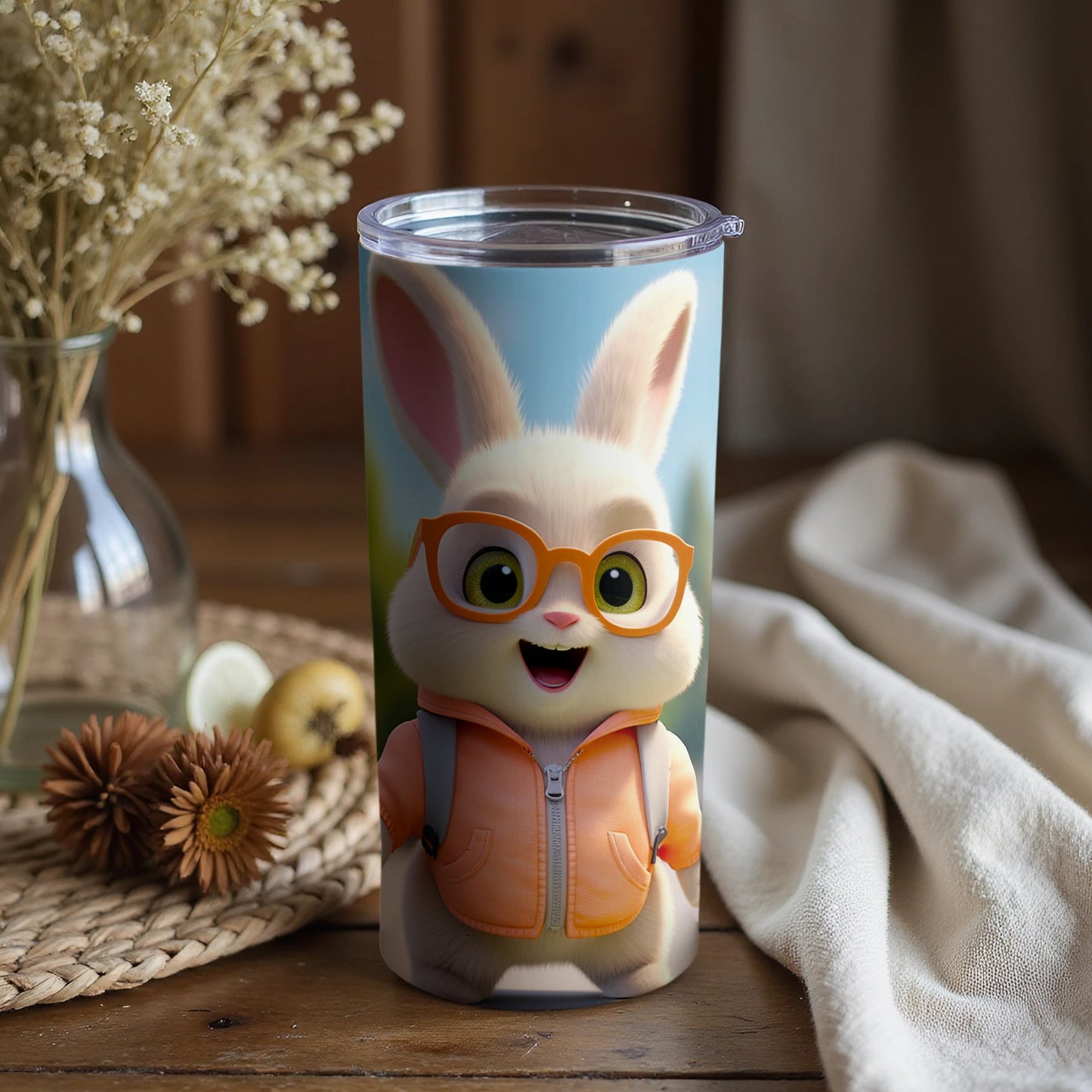Adorable Bunny with Glasses on Tumbler for Kids