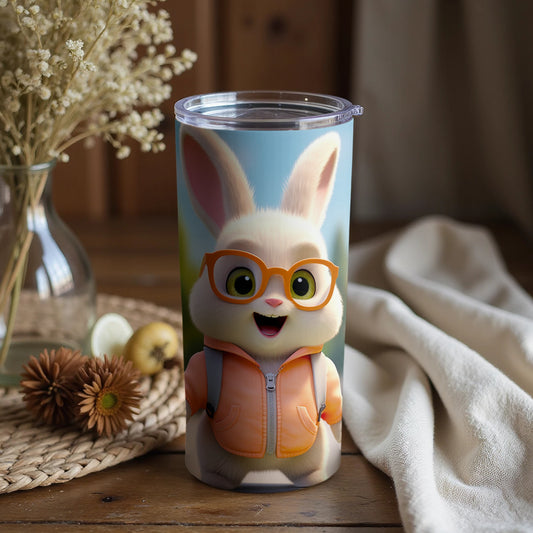 Adorable Bunny with Glasses on Tumbler for Kids