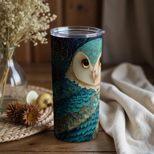 Stunning Owl Artwork Travel Tumbler with Lid