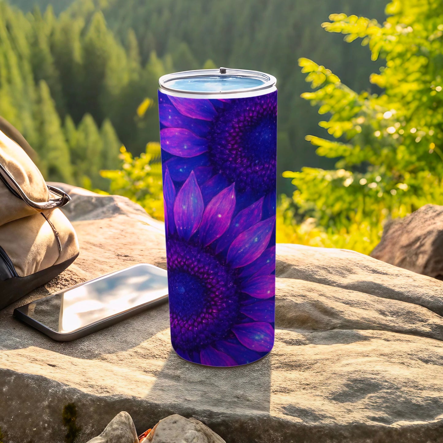 Vivid Purple Sunflower Design Outdoor Tumbler