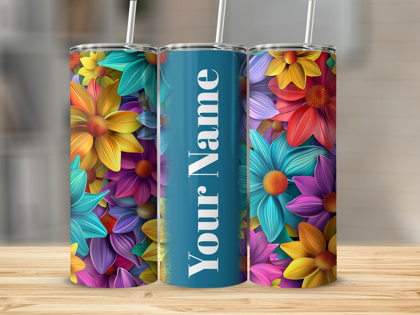 Personalized Floral Tumbler with Colorful Flower Design