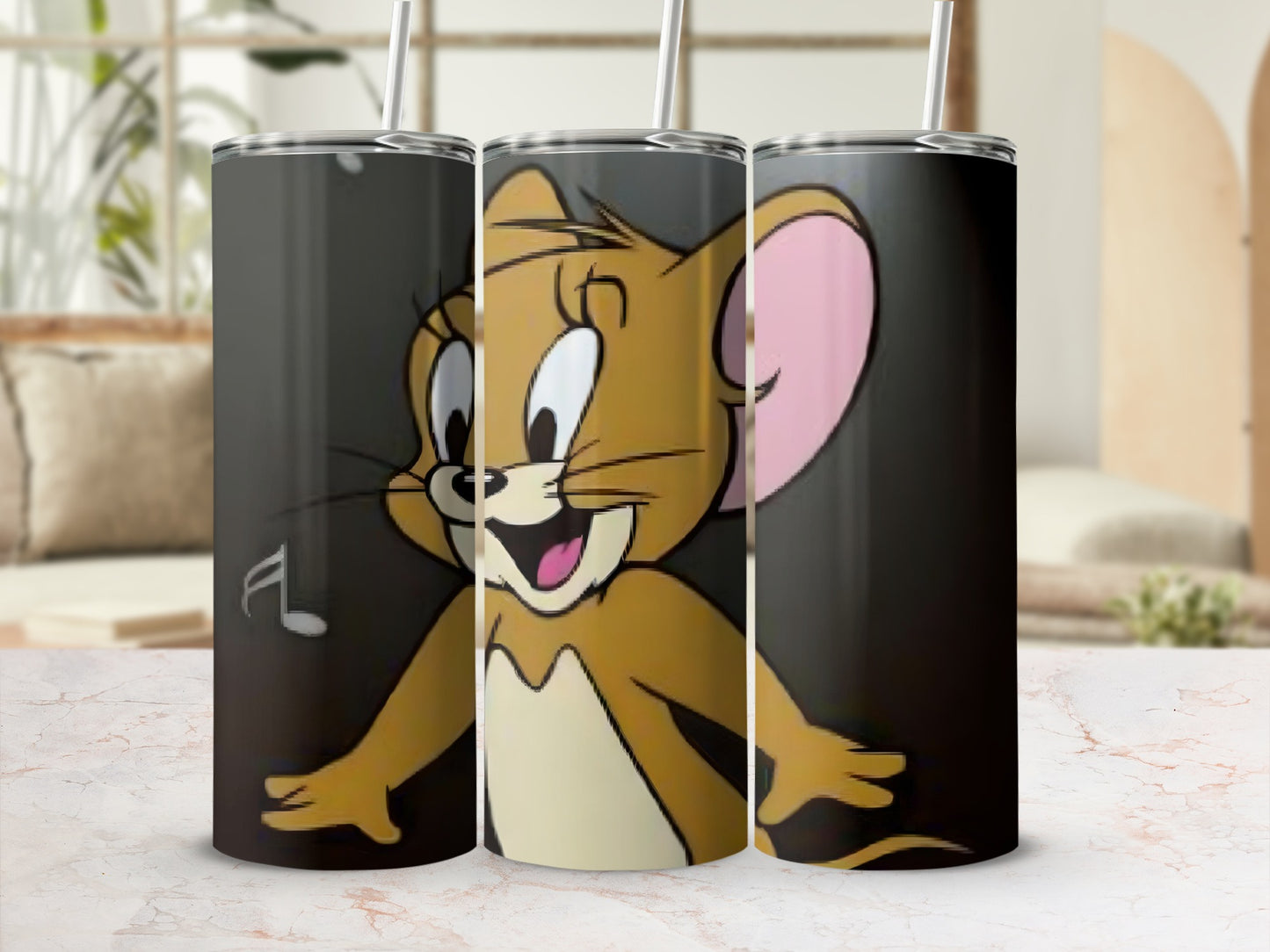 Happy Cartoon Mouse with Music Note Tumbler Design