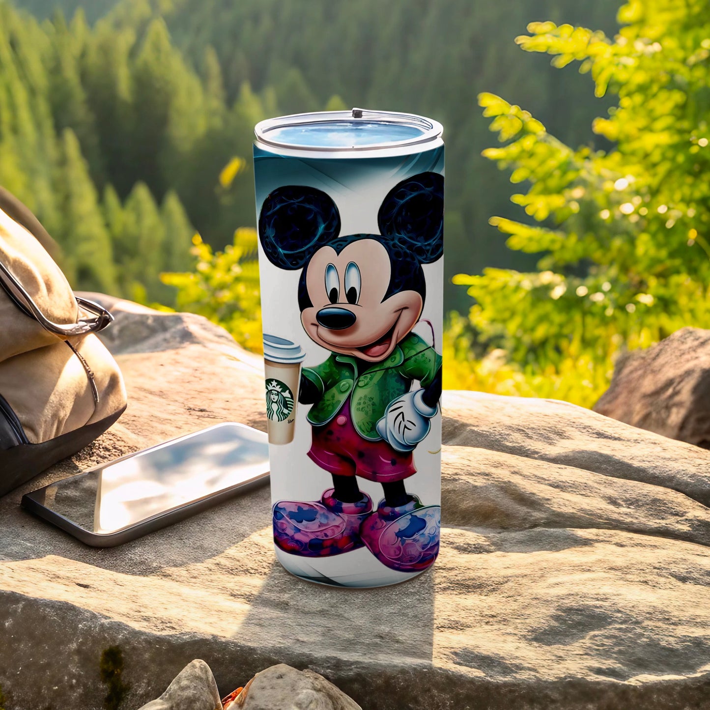 Cute Mickey Mouse Tumbler with Starbucks Coffee Design