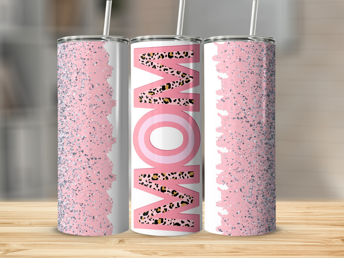 MOM Pink Leopard Print Tumblers for a Stylish Statement