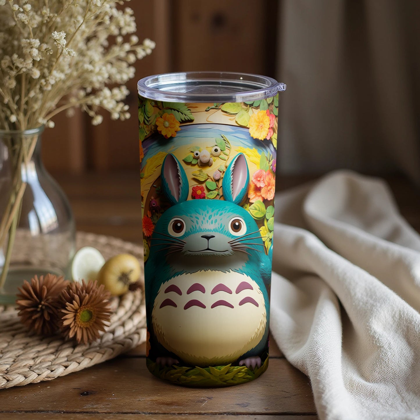 Adorable Blue Bunny with Flowers Tumbler