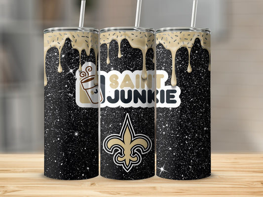 Black Glitter Saint Junkie Design Stainless Steel Tumbler