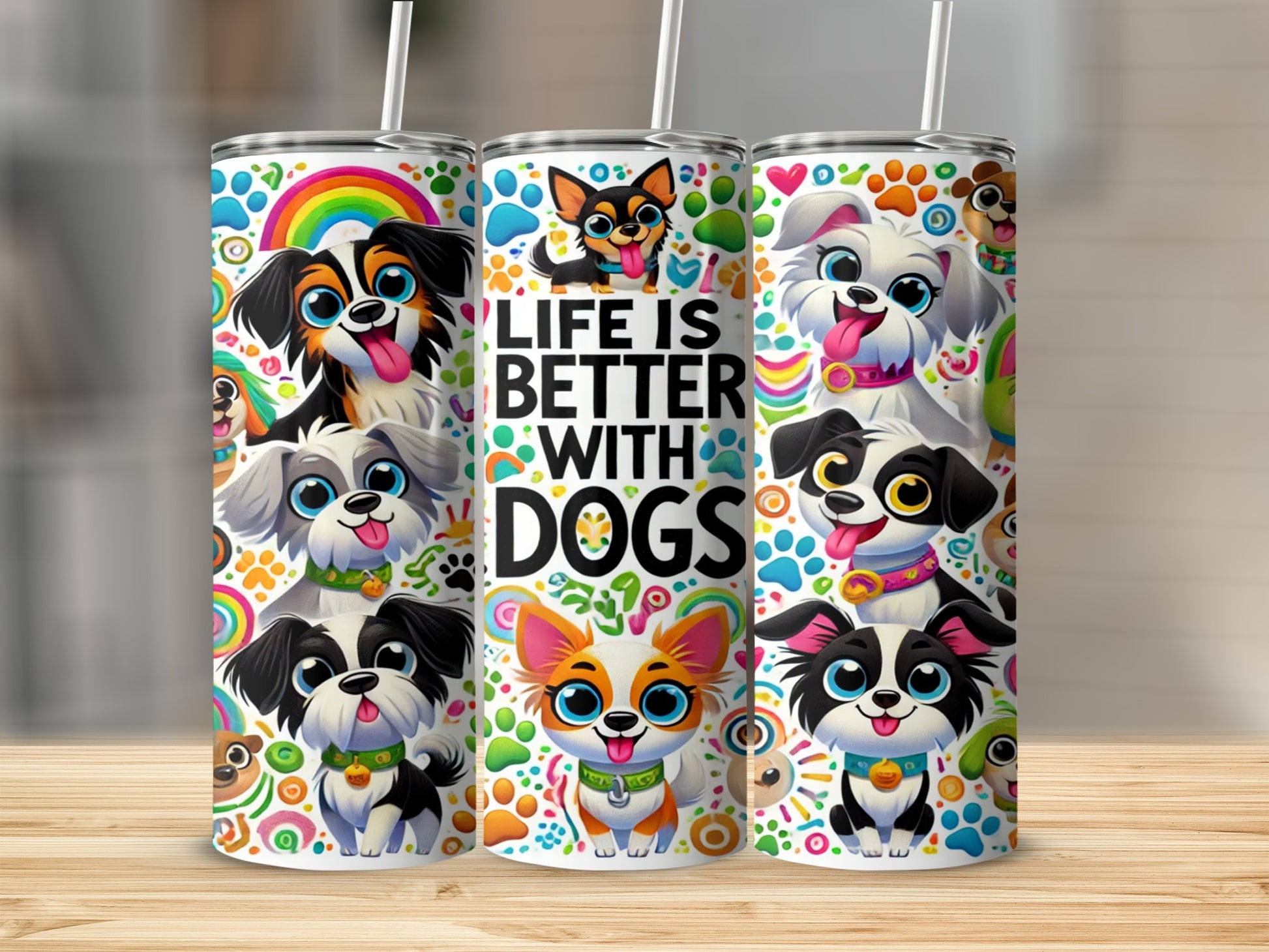 Life Is Better With Dogs Colorful Cute Illustration Tumbler