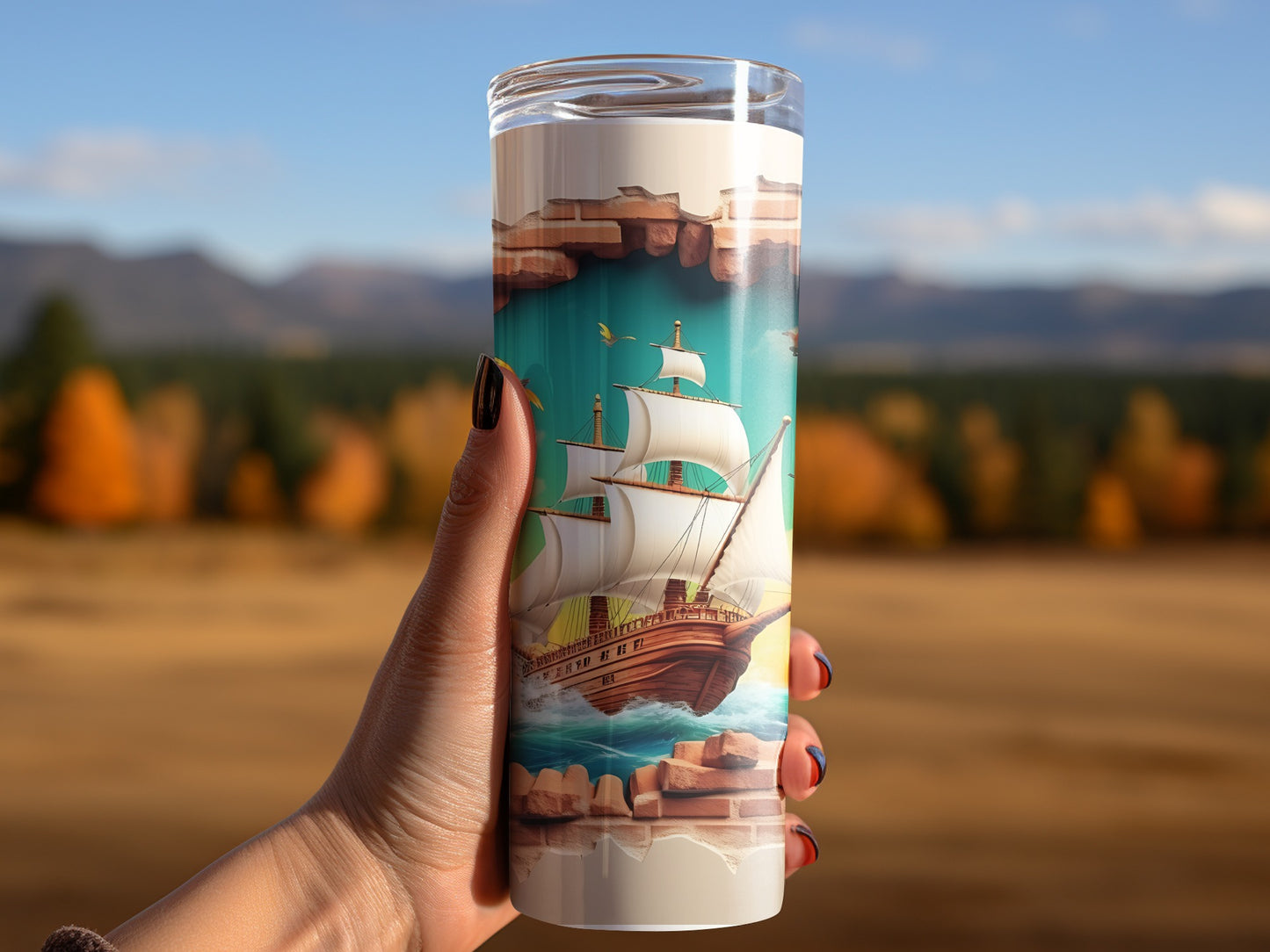 Scenic Maritime Ship Artwork Travel Tumbler Poster