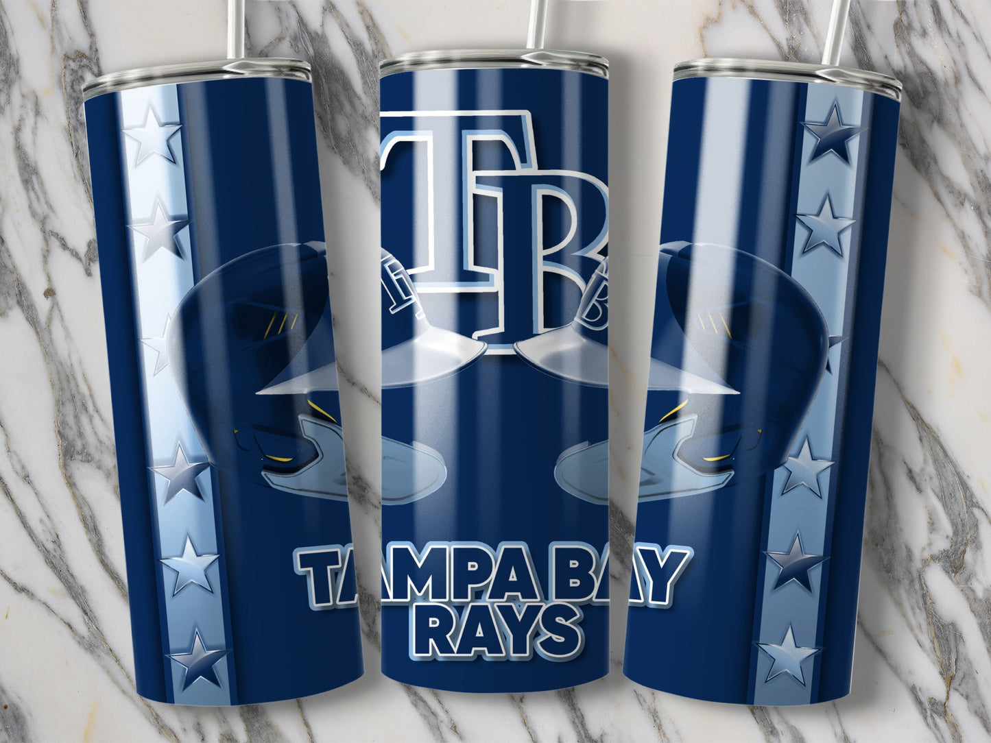 Tampa Bay Rays Helmets Graphic on Navy Background Tumblers