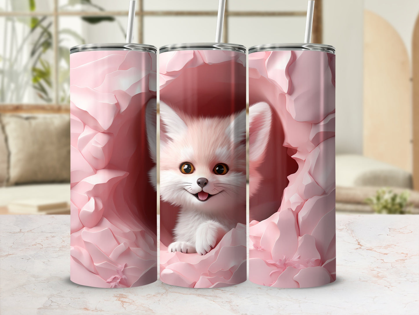 Cute Fox in Pink Floral Design Tumbler Cup Product