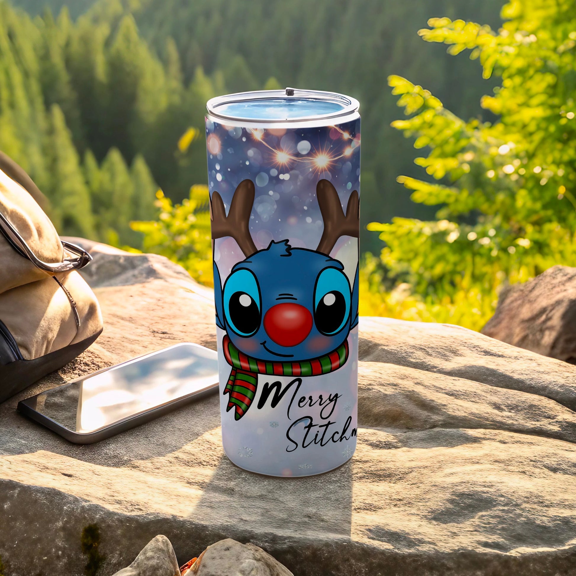 Merry Stitch Reindeer Travel Tumbler Christmas Gift