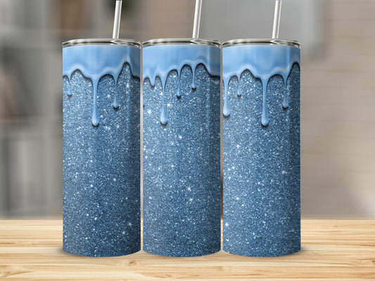 Sparkling Blue Glitter Tumbler With Dripping Design