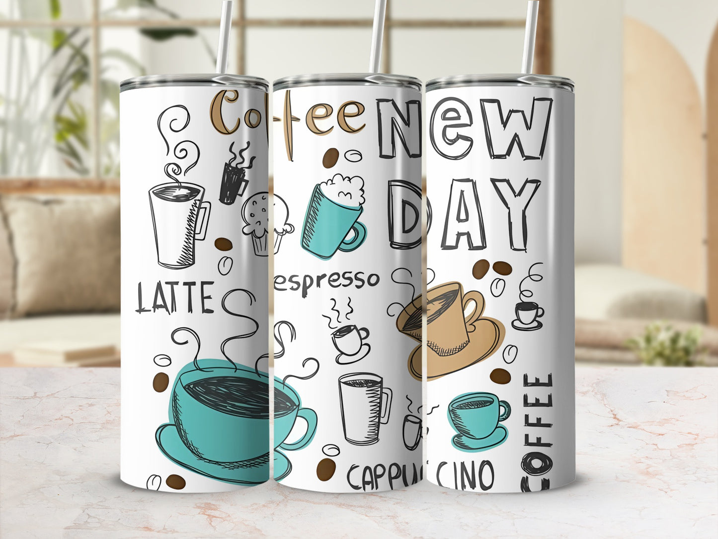 Coffee Themed Travel Tumbler for Hot and Cold Drinks